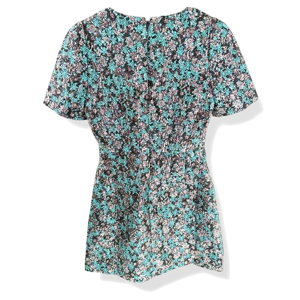Club Monaco Metallic Brocade Mini Dress Size 00 Teal Silver Party Glam